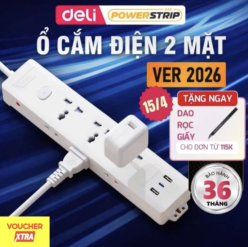Ổ cắm điện DELI 2026 đa năng